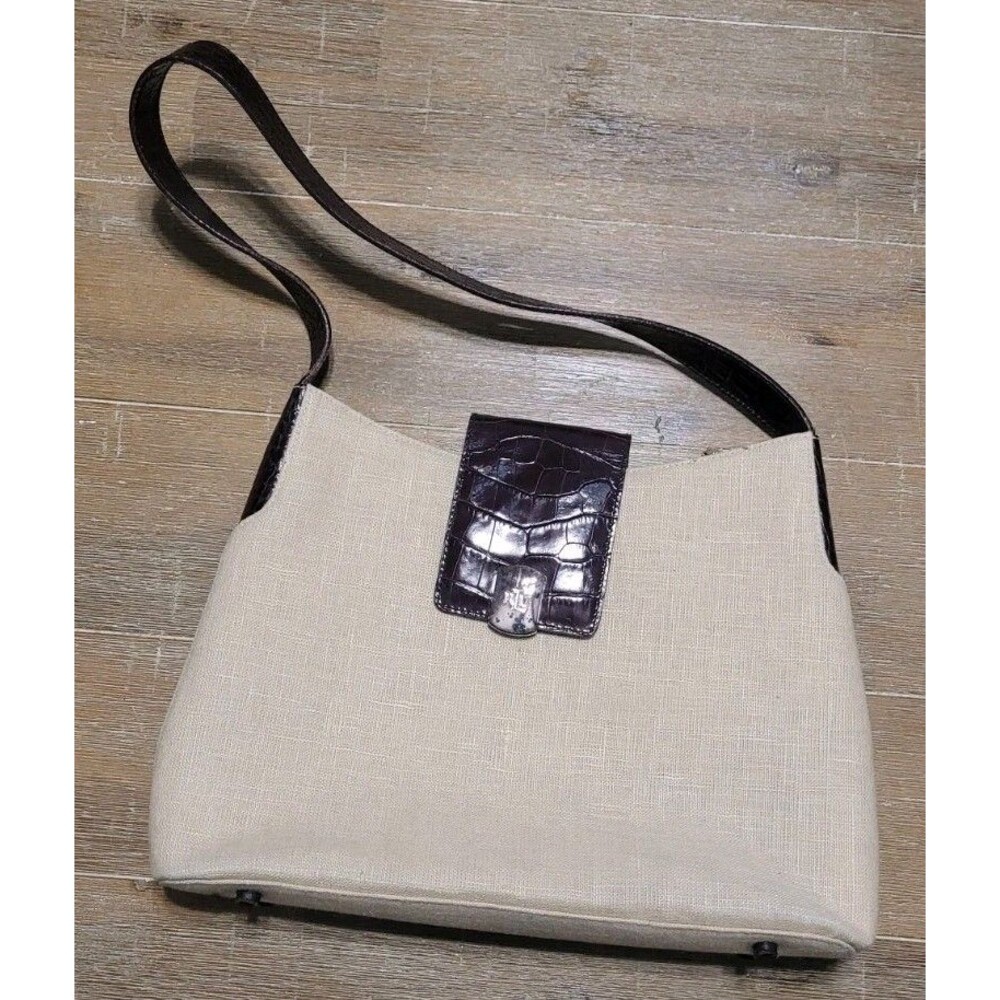 Vintage Lauren Ralph Lauren Tan Handbag Purse Shoulder Bag W/ Leather Strap Rare